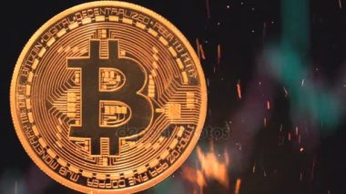 Alevler içinde yanan Bitcoin para
