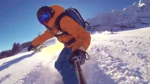 Alagna Valsesia Piemont Itália Março 2015 Foto Ponto Vista Snowboarder — Vídeo de Stock