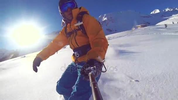 Alagna Valsesia Piemont Italia Marzo 2015 Vista Panorámica Actionsportlers Snowboarder — Vídeo de stock