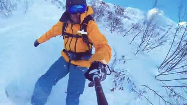 Alagna Valsesia Piemont Italien März 2015 Aussichtsaufnahme Von Actionsportlern Snowboarder — Stockvideo