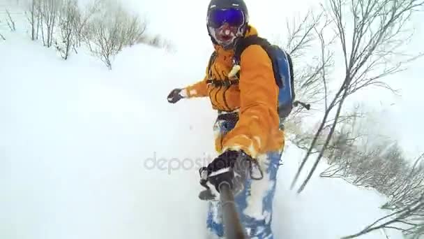 Alagna Valsesia Piemont Italia Marzo 2015 Vista Panorámica Actionsportlers Snowboarder — Vídeos de Stock