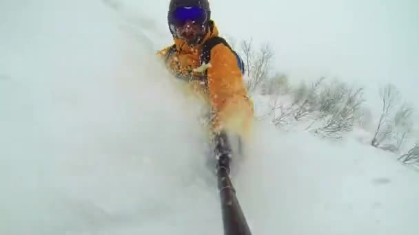 Alagna Valsesia Piemont Italien Mars 2015 Synvinkel Skott Actionsportlers Snowboardåkare — Stockvideo