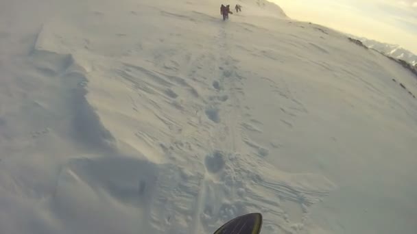 Alagna Valsesia Piemont Olaszország 2015 Március Szempontból Lövés Actionsportlers Snowboardos — Stock videók