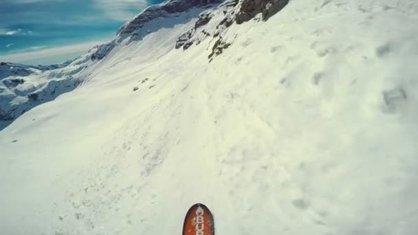 Punto Vista Actionsportlers Snowboarder Mentre Freeride Zona Remota Europa Alpes — Video Stock