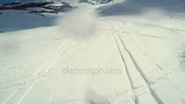 Standpunkt Aufnahme Von Actionsportlern Snowboarder Beim Freeriden Abgelegenem Gebiet Den — Stockvideo