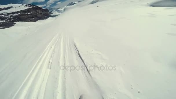 Punktu Widzenia Strzał Actionsportlers Snowboardzista Podczas Freeride Odludziu Europie Alpy — Wideo stockowe