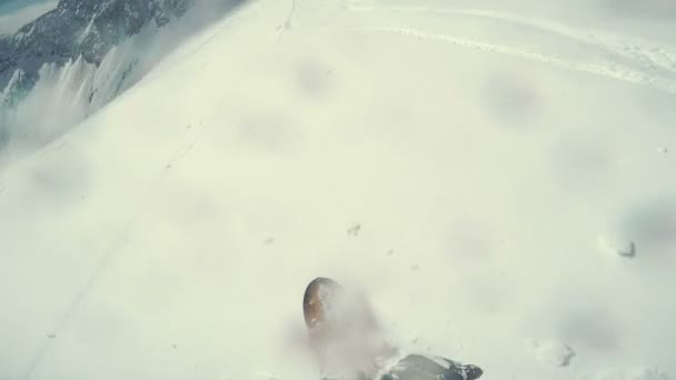 Точка Зрения Actionsportlers Сноубордиста Время Фрирайда Отдаленном Районе Европы Альпы — стоковое видео