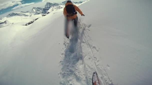 Alagna Valsesia Piemont Italia Marzo 2015 Vista Panorámica Actionsportlers Snowboarder — Vídeos de Stock