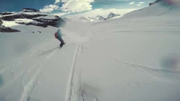 Alagna Valsesia Piemont Italia Marzo 2015 Vista Panorámica Actionsportlers Snowboarder — Vídeos de Stock