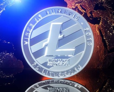 Litecoin - lite sikke Ltc cryptocurrency koyu arka plan üzerinde