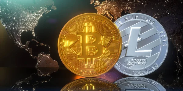 Criptomoneda Bitcoin y Litecoin — Foto de Stock