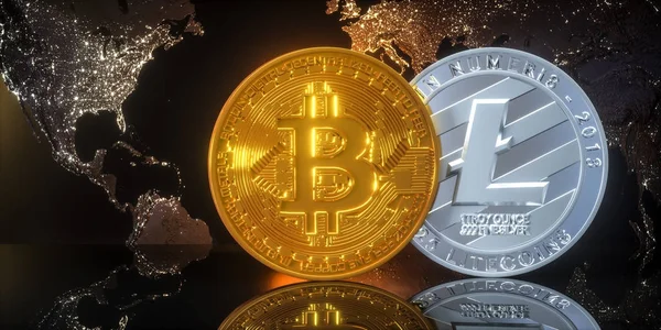 Criptomoneda Bitcoin y Litecoin — Foto de Stock