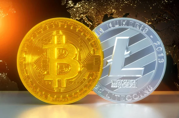 Криптовалюта Bitcoin и Litecoin — стоковое фото