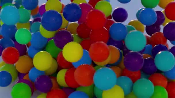 Colorful Bouncing Balls Outdoors Blue Sunny Sky — Stock Video