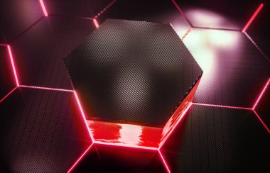 Işık ışınları - kopya alanı veri bağlamı, soyut fütüristik yüzey altıgen desenle 3d render