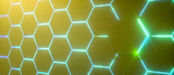 Abstract Futuristic Surface Hexagon Pattern Light Rays Copy Space Data — Stock Photo, Image