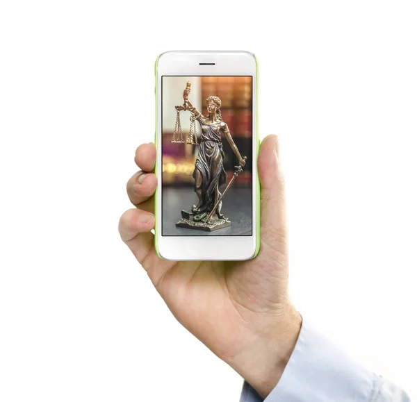 Smartphone med online advokat app — Stockfoto