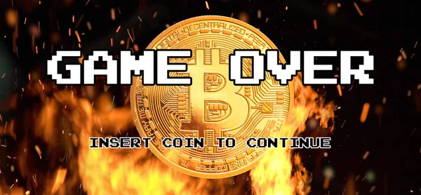 Kryptowährung Bitcoin Btc Virtuelles Geld Auf Weltkarte Hintergrund Game Crash — Stockfoto