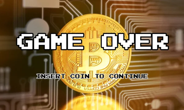 Kryptowährung Bitcoin Btc Virtuelles Geld Auf Weltkarte Hintergrund Game Crash — Stockfoto