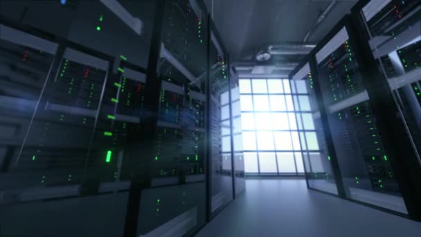 クラウドサービスデータセンター内のサーバーユニットのショットを追跡することは サイバーテロリストによってハッキングされます — ストック動画