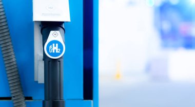 hydrogen logo on gas station. h2 combustion engine for emission  clipart