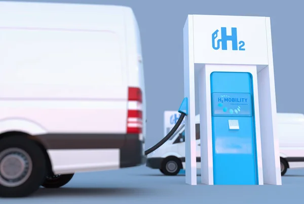 Logótipo de hidrogénio no posto de gasolina. h2 motor de combustão para emissões — Fotografia de Stock