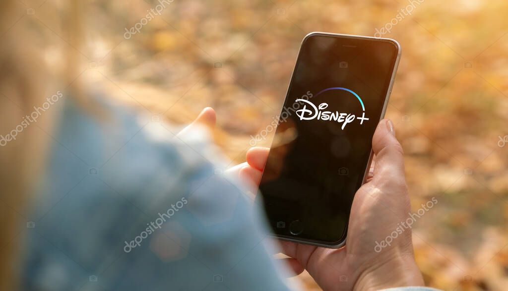 AACHEN, GERMANY - 07. February 2020 : Disney plus Video Streaming app on Apple iPhone.