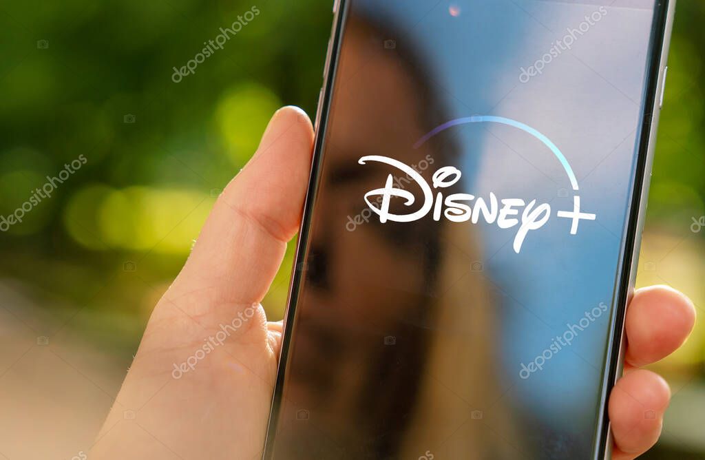AACHEN, GERMANY - 07. February 2020 : Disney plus Video Streaming app on Apple iPhone.