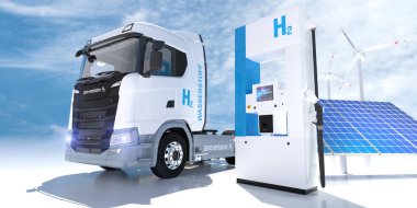 Benzin istasyonlarındaki hidrojen logosu. h2 yanmalı Truc