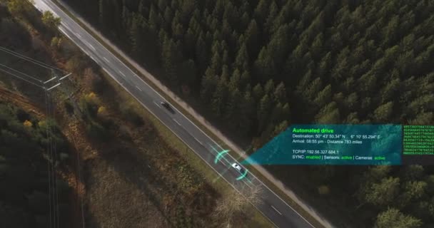 Śmigłowiec Strzał Własnej Jazdy Ciężarówki Jazdy Autostradzie Leśnej Asystenta Technologii — Wideo stockowe