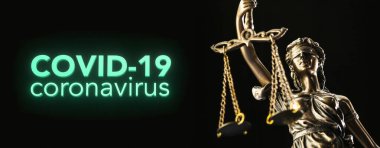 Coronavirus covid-19 ve Adalet Anıtı - hukuk kavramı