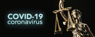 Coronavirus covid-19 ve Adalet Anıtı - hukuk kavramı