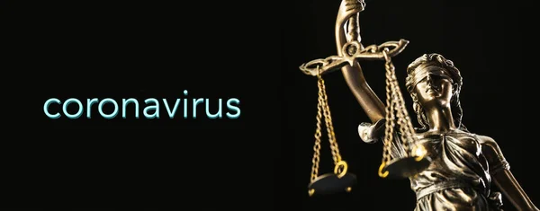 Coronavirus Covid Estatua Justicia Concepto Derecho — Foto de Stock