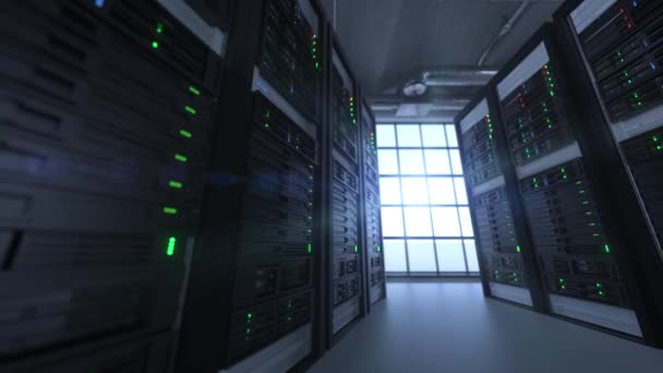 Slow Tracking Shot Server Units Cloud Service Data Center Showing — Stock Video