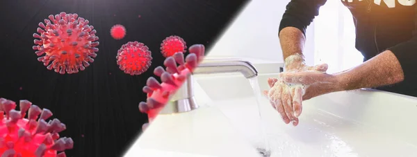 Homme Lave Les Mains Pour Prévenir Infection Virale Nettoyer Les — Photo