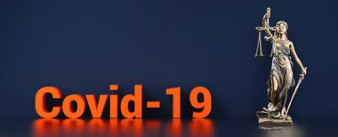 Coronavirus covid-19 ve Adalet Anıtı - hukuk kavramı