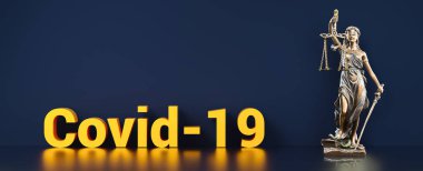 Coronavirus covid-19 ve Adalet Anıtı - hukuk kavramı