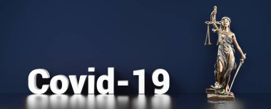 Coronavirus covid-19 ve Adalet Anıtı - hukuk kavramı