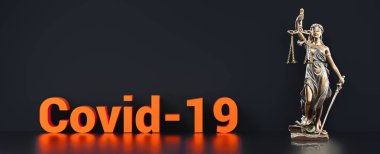 Coronavirus covid-19 ve Adalet Anıtı - hukuk kavramı