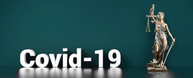 Coronavirus covid-19 ve Adalet Anıtı - hukuk kavramı
