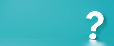 Renkli bir duvarın önündeki soru işareti. İş desteği kavramı - 3B Hazırlama