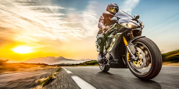 Motorrad Unterwegs Spaß Auf Der Leeren Autobahn Bei Einer Motorradtour — Stockfoto