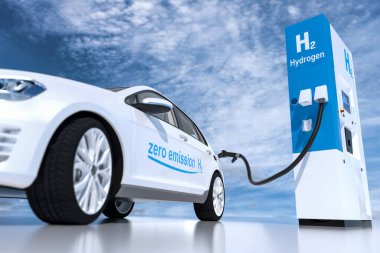 hydrogen logo on gas stations fuel dispenser. h2 combustion engine for emission free ecofriendly transport. 3d rendering clipart