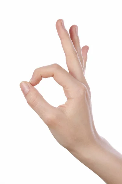 Woman hand pointing up okay — Stock Photo, Image