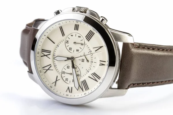 Men's luxury wrist watch on white background — Stock Photo, Image