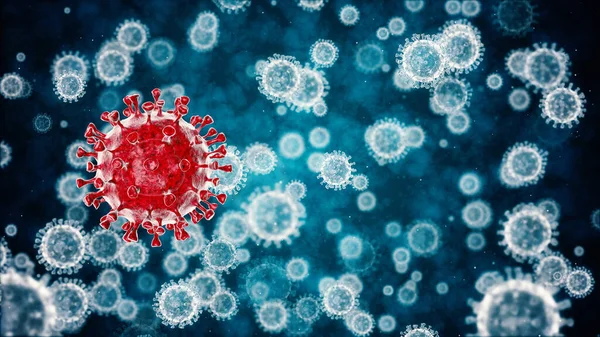 Coronavirus danger and public health risk disease and flu outbreak or coronaviruses influenza as dangerous viral strain case as a pandemic medical concept with dangerous cells as a 3D render.