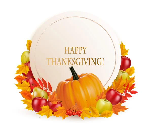 Feliz Thanksgiving fundo com folhas de outono coloridas e fr —  Vetores de Stock