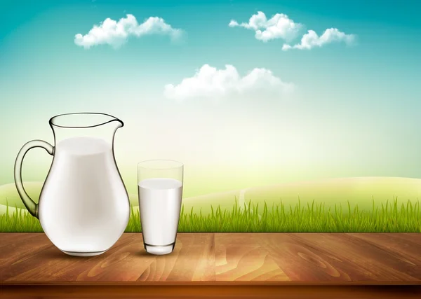 Vector Design Background With Milk In Jug And Glass. — Stock Vector