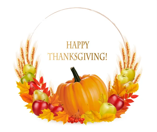 Feliz Thanksgiving fundo com folhas de outono coloridas e fr — Vetor de Stock