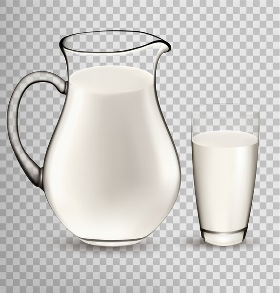 Natural Whole Milk In Jug And Glass isolated On Transparent Back
